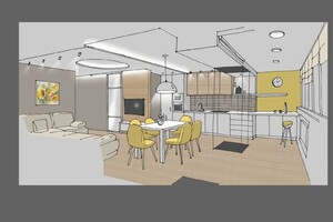 Заказать Блиц-проект интерьеров заочно для людей строящих свой дом, квартиру в г. Славянск . Кухня-гостиная 32 м2. Вид 2